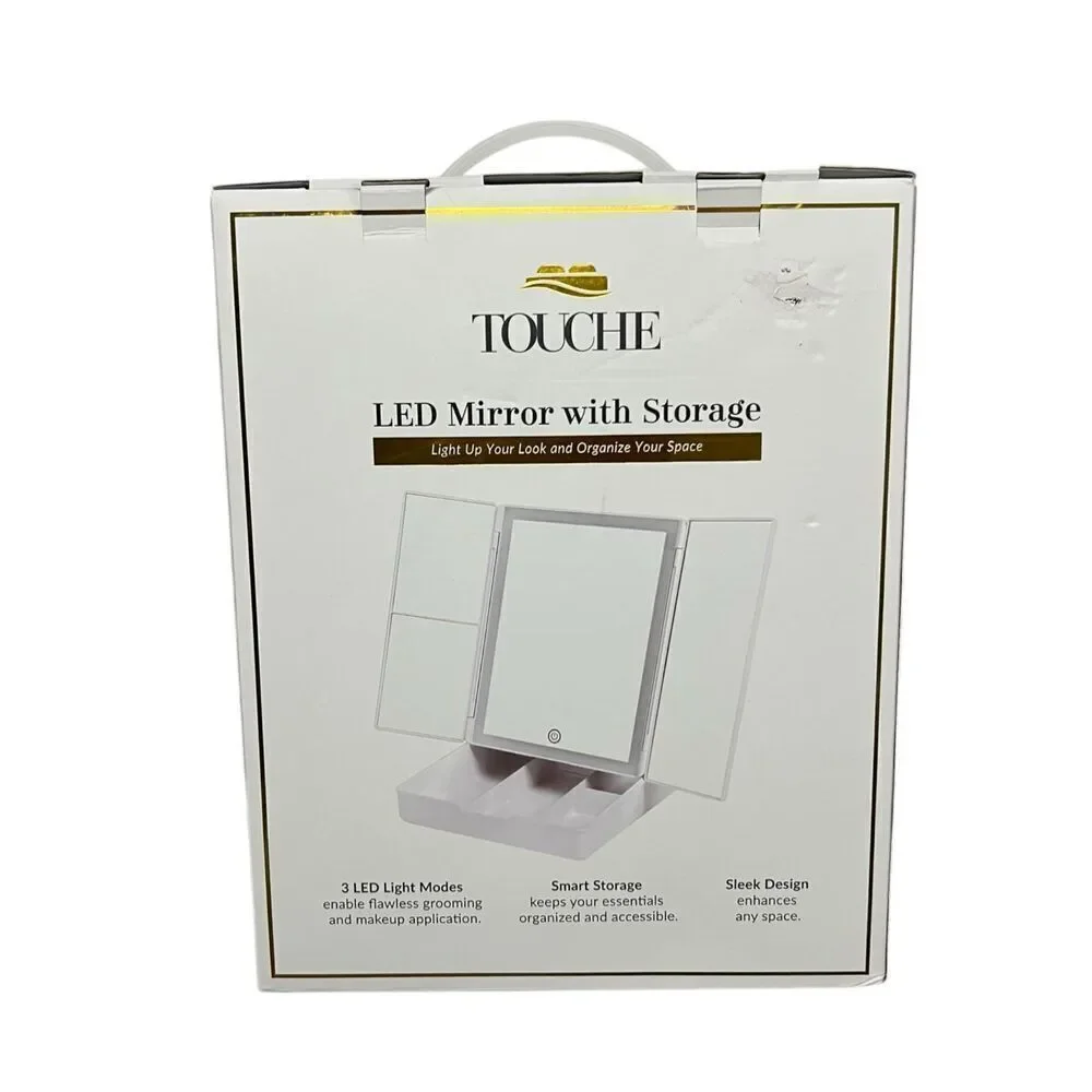 Touche LED Mirror with Storage Sleek Design Makeup‎ Vanity Foldable Mirror NEW